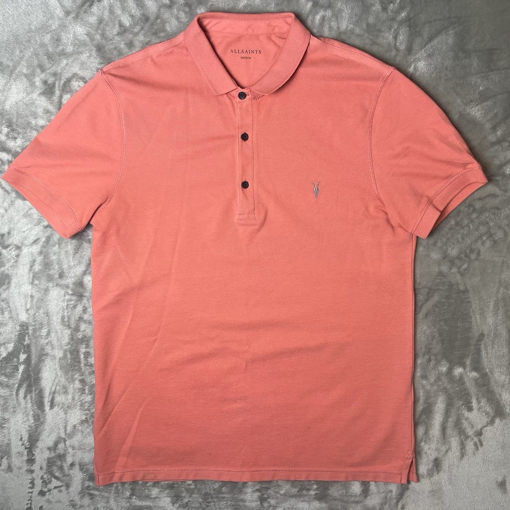 All Saints Mens Polo Shirt Medium Pink Short Sleeve Collared Casual Modern
